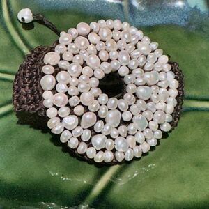 Stunning Boho Handcrafted Genuine Freshwater Pearls on Embroidered Brown Band